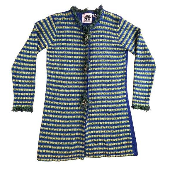 VTG Storybook Knits Sweater Women's XS Blue Elegant Peacock Cardigan Button Up - Picture 1 of 13
